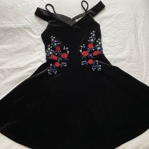 Boutique off the shoulder velvet holiday dress